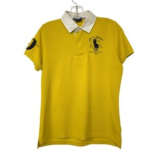 Ralph Lauren Sport Vintage Golden Yellow & Navy Polo Shirt White Collar 888